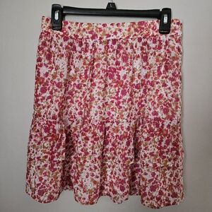 J.Crew Factory Skirt Floral Pink Tiered Elastic Waist Casual Spring Easter